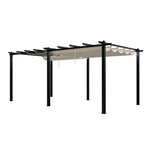 3m X 6m Aluminium Pergola With Retractable Roof,pu-coated Water-resistant Canopy,black Frame Patio Shelter For Garden, Backyard | Beige