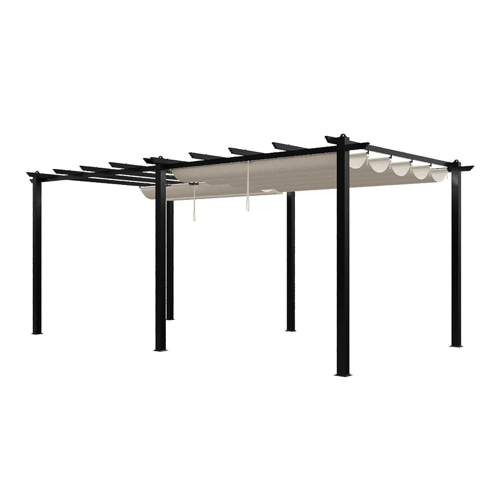 3m X 6m Aluminium Pergola With Retractable Roof,pu-coated Water-resistant Canopy,black Frame Patio Shelter For Garden, Backyard | Beige