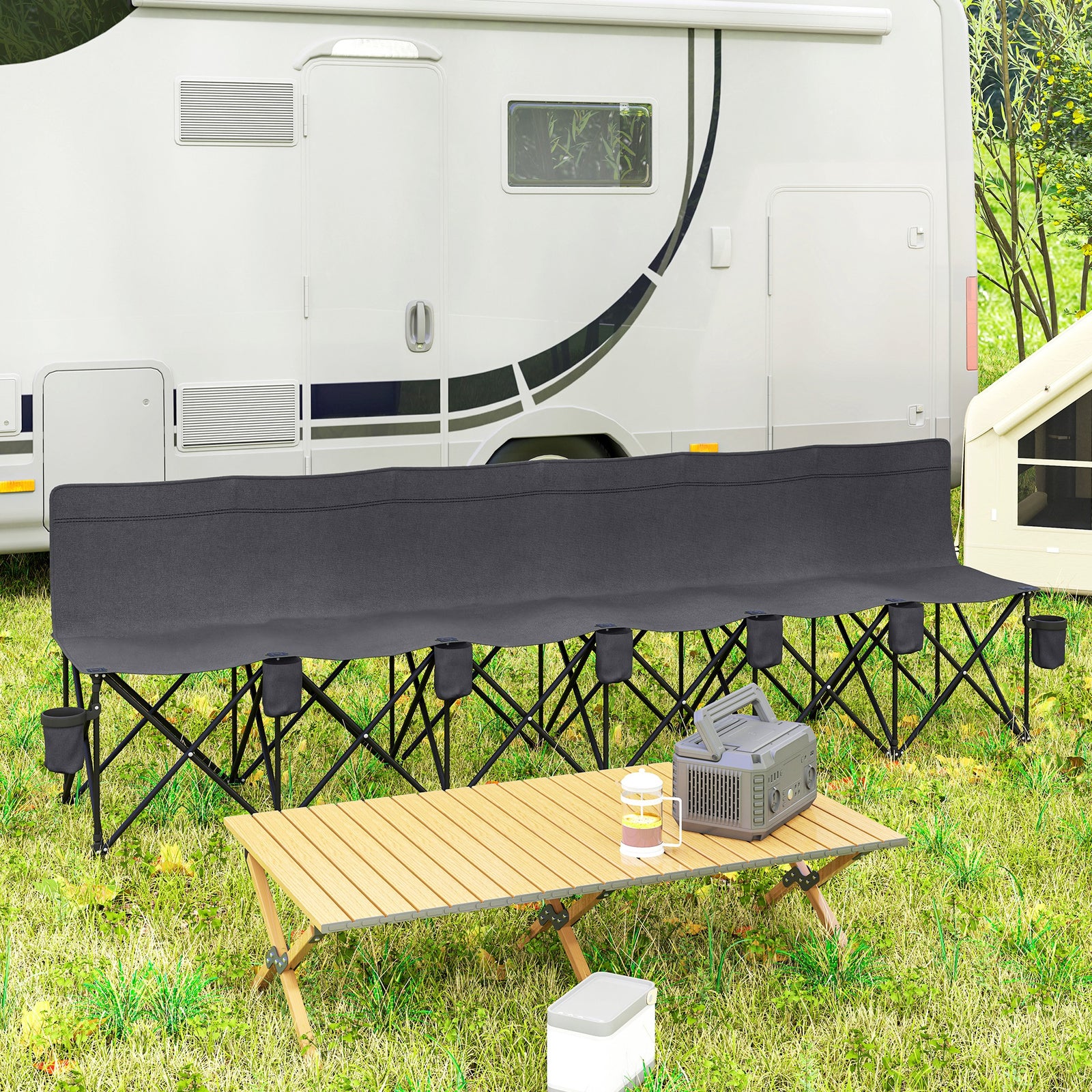 6 Seater Folding Bench Camping Chair W/ Cup Holder