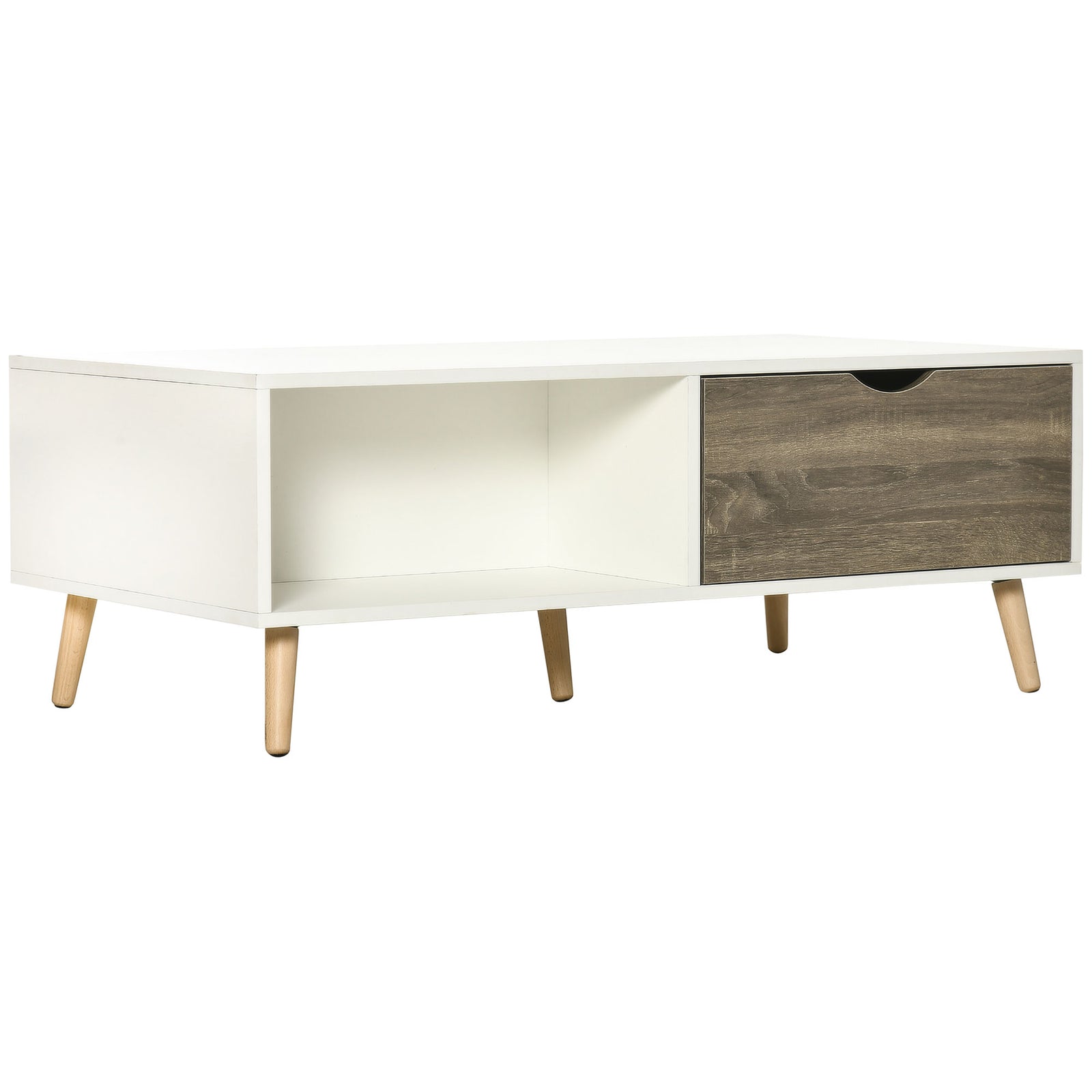 Modern Coffee Table With Storage Shelves, 2 Drawers