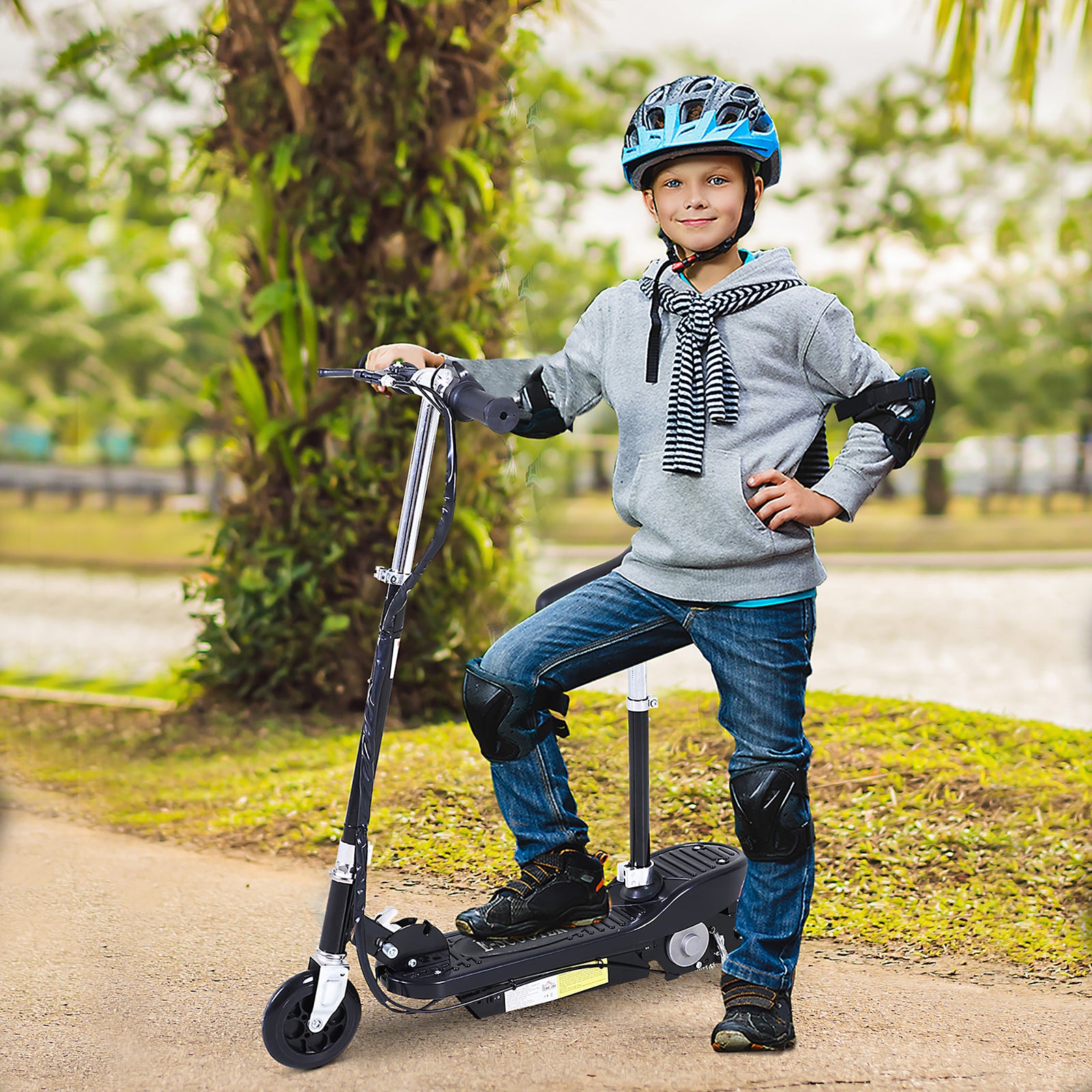 Foldable Powered Scooter With Adjustable Seat And Brake | Black