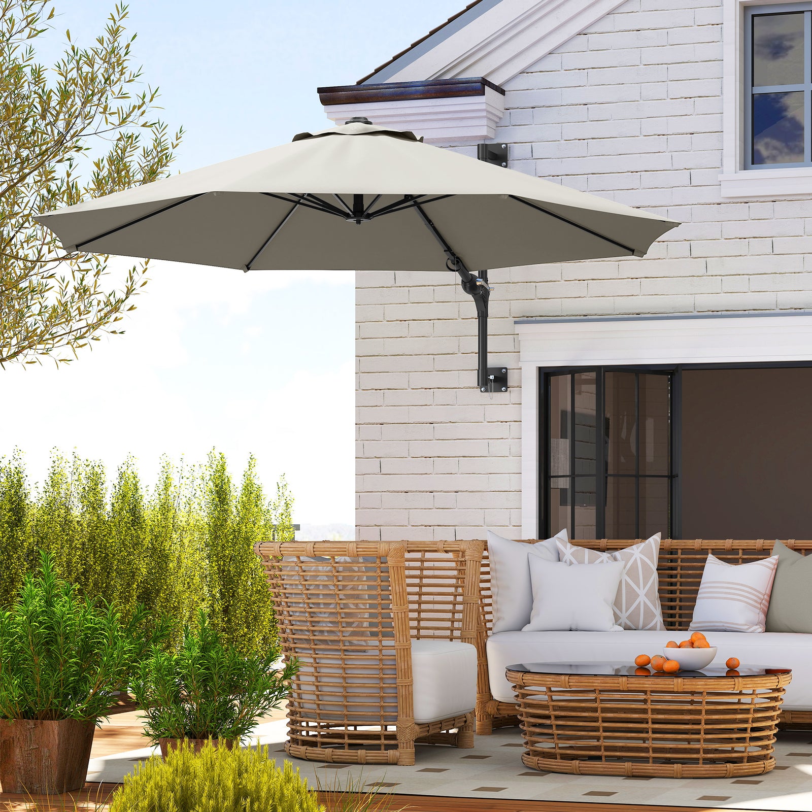 Wall Mounted Parasol W/ Vent & 8 Ribs | Light Grey