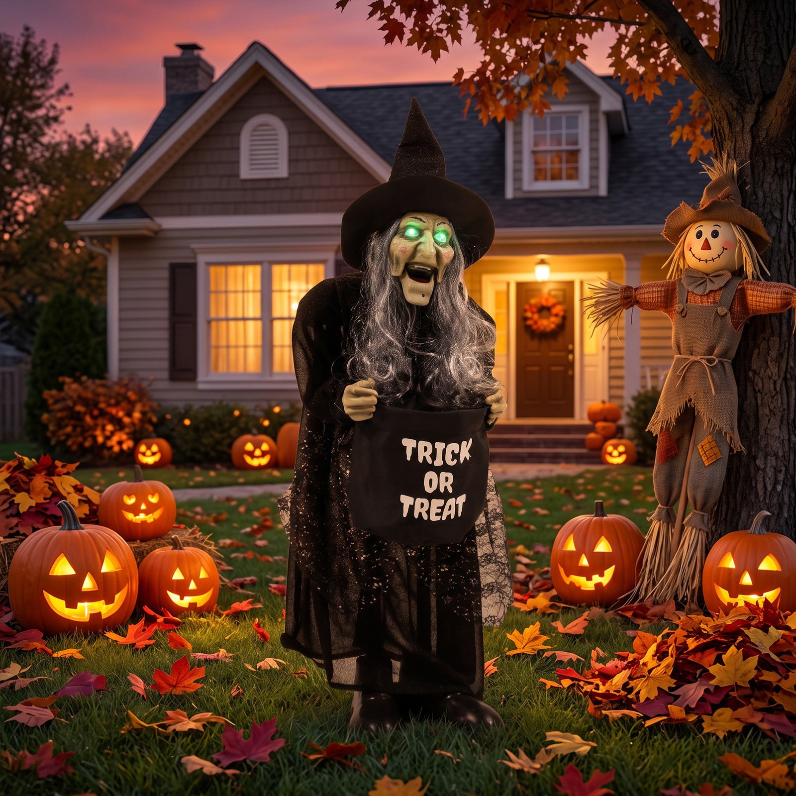 HOMCOM 37" Animated Witch Halloween Decoration With Light Up Eyes For Party