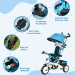 6 In 1 Kids Trike, Stroller With Parent Handle | Blue