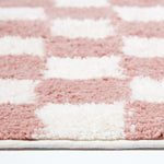 100% Cotton Non Slip Checked Bath Mat | 50 x 80cm | Pink & White
