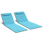 2pc Outdoor Beach Mat Steel Reclining Chair Set W/ Pillow | Sky Blue