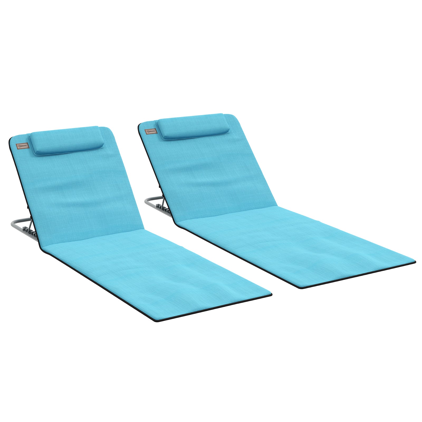 2pc Outdoor Beach Mat Steel Reclining Chair Set W/ Pillow | Sky Blue