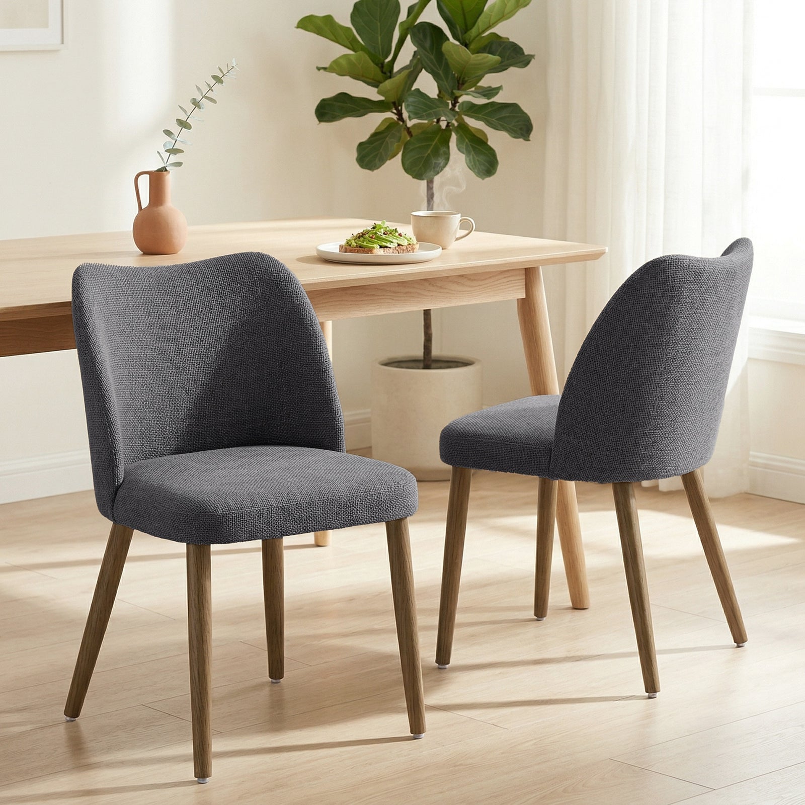 Dining Chairs Set Of 2, Kitchen Chairs With Padded Seat | Dark Grey