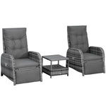 3 Pcs Patio Rattan Wicker Chaise Lounge Sofa Set W/ Cushion | Dark Gray