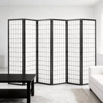 6-panel Freestanding Room Divider – Pine Wood Lattice Design | Black