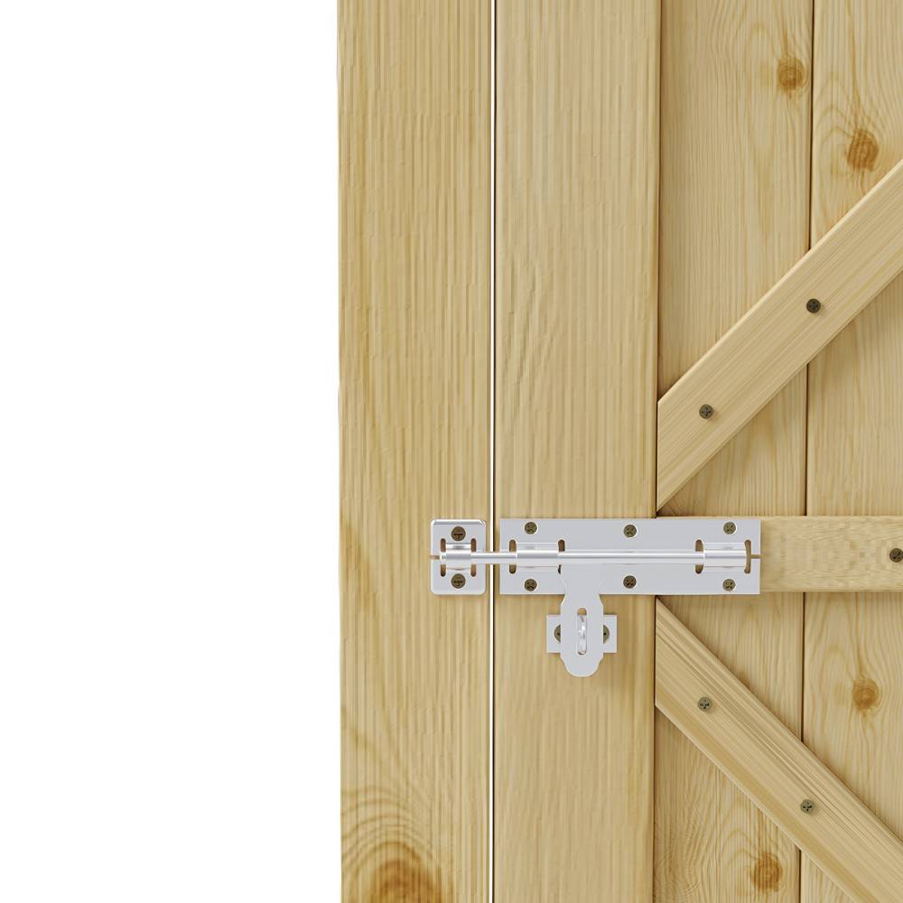90cm W X 180cm H Solid Wood Panel Door With Natural Finish, Classic Vertical Plank Design With Door Latch