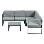 Chester Grey Modern Metal Patio Furniture Set - 5 Seat Corner Sofa With Coffee Table | Gray