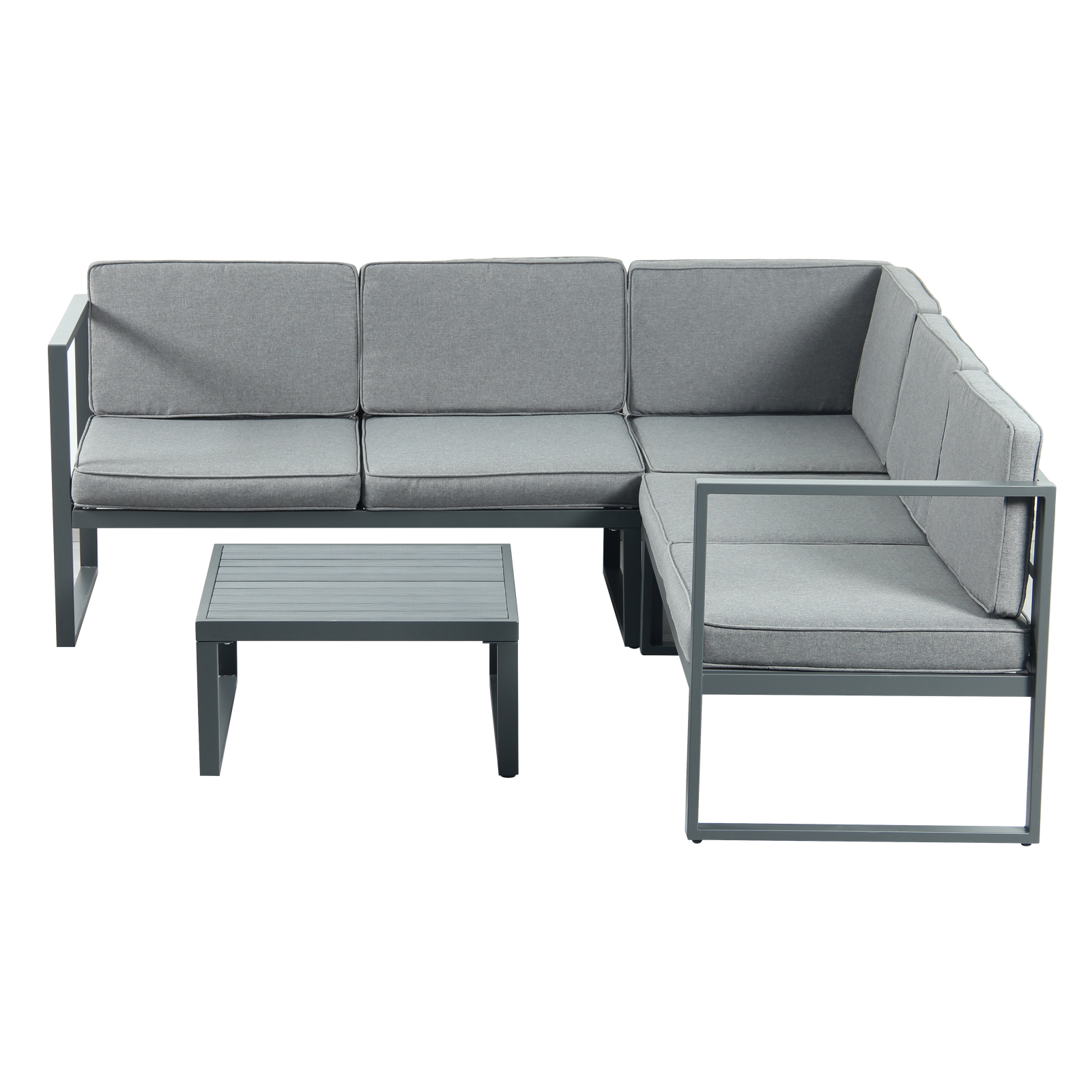 Chester Grey Modern Metal Patio Furniture Set - 5 Seat Corner Sofa With Coffee Table | Gray