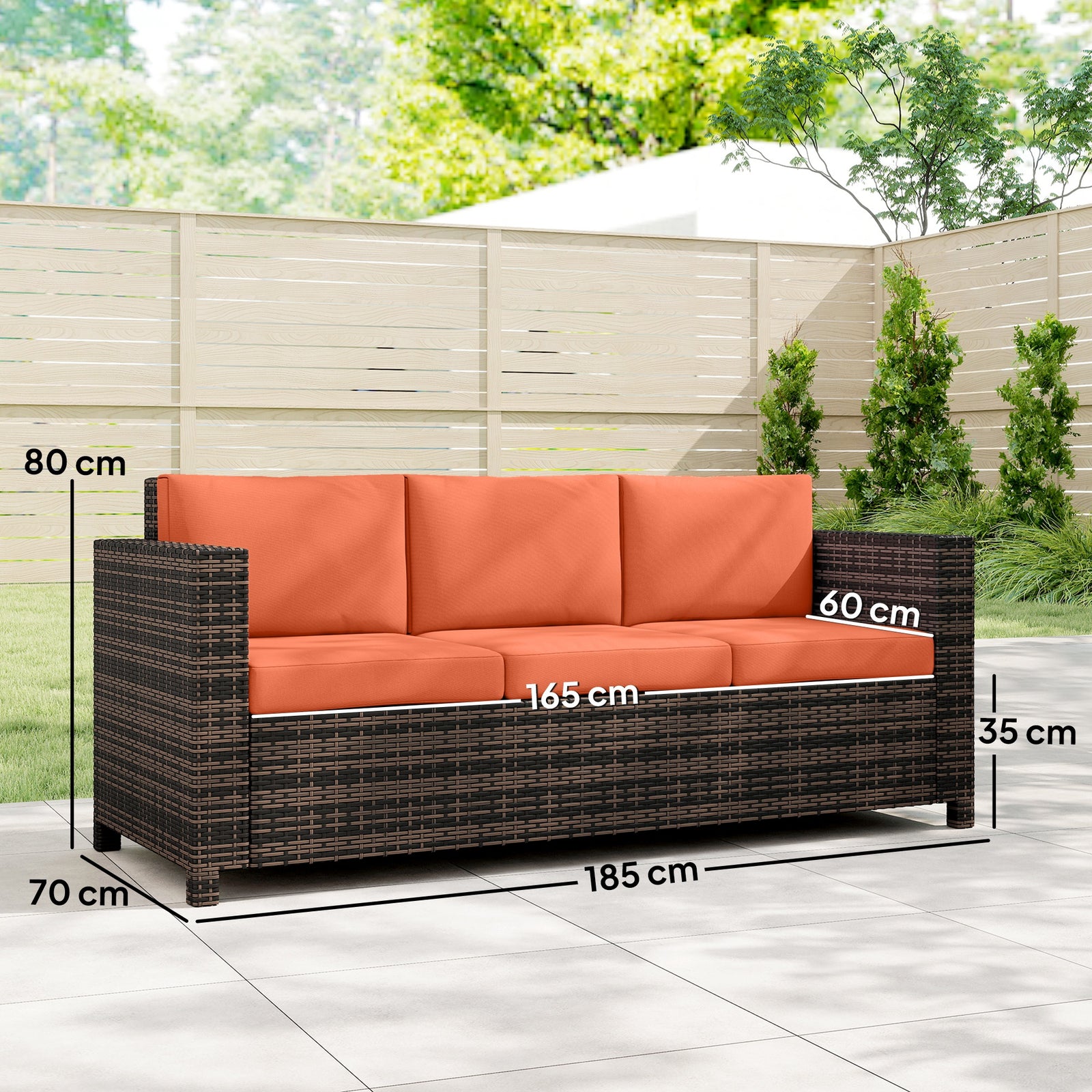 Rattan Wicker 3-seater Sofa Chair Patio Furniture | Orange