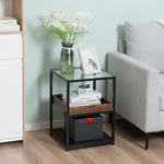 Industrial Side Table W/ 3-tier Storage Shelves | Brown