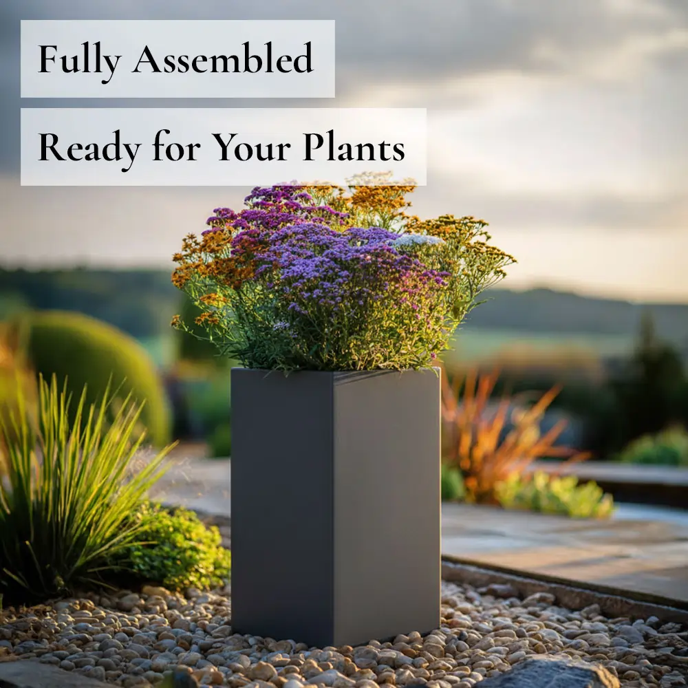 Zinc Galvanised Tall Square Planter | 25cm x 25cm x 50cm