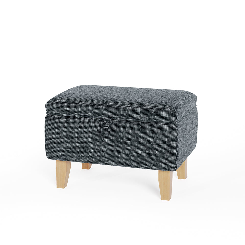Dark Grey Linen Upholstered Storage Ottoman Footstool