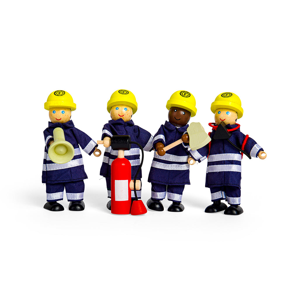 4 Wooden Firefighter Figures, 12cm Tall