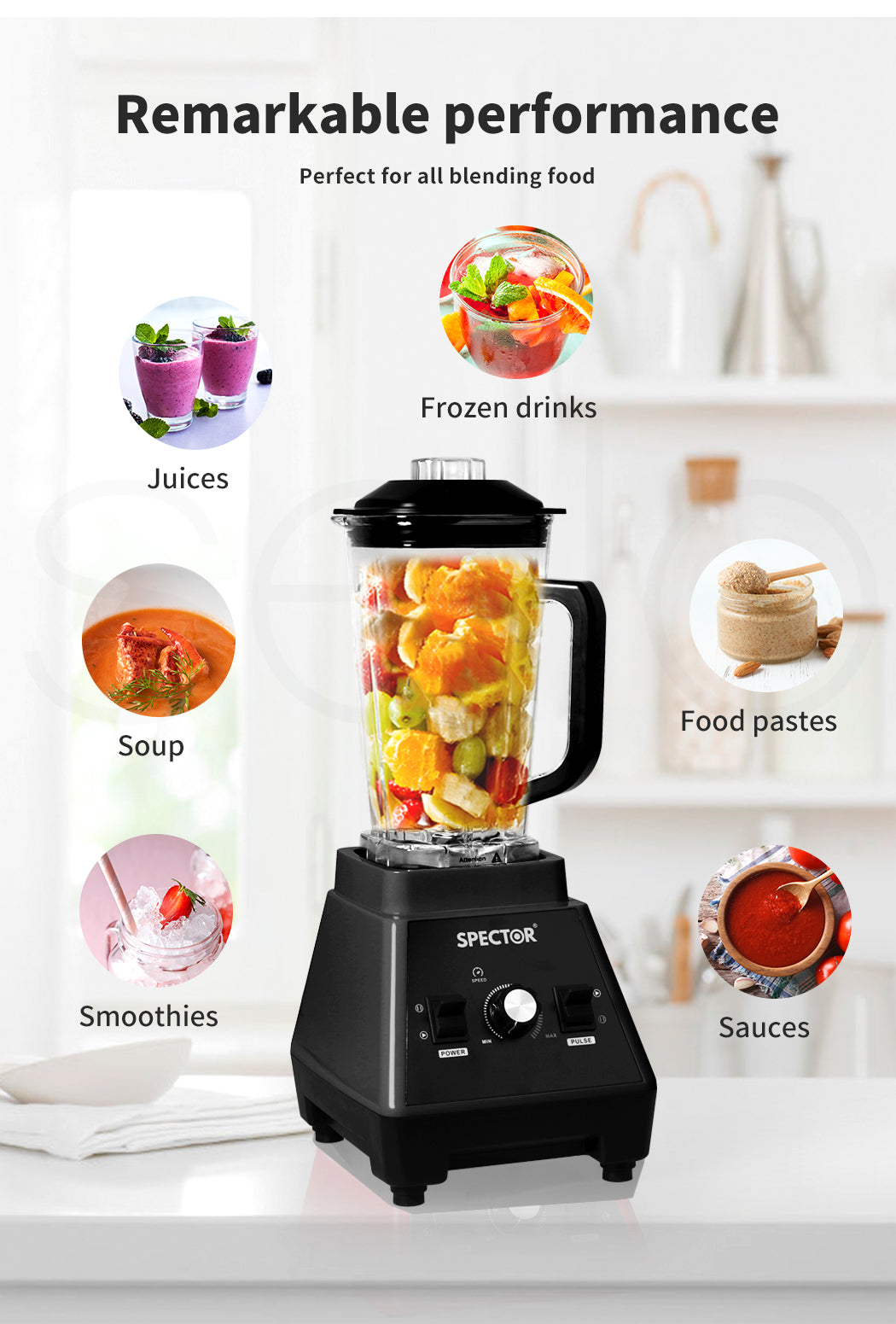 2l Commercial Blender Mixer Food Processor Juicer Smoothie Ice Crush | Black