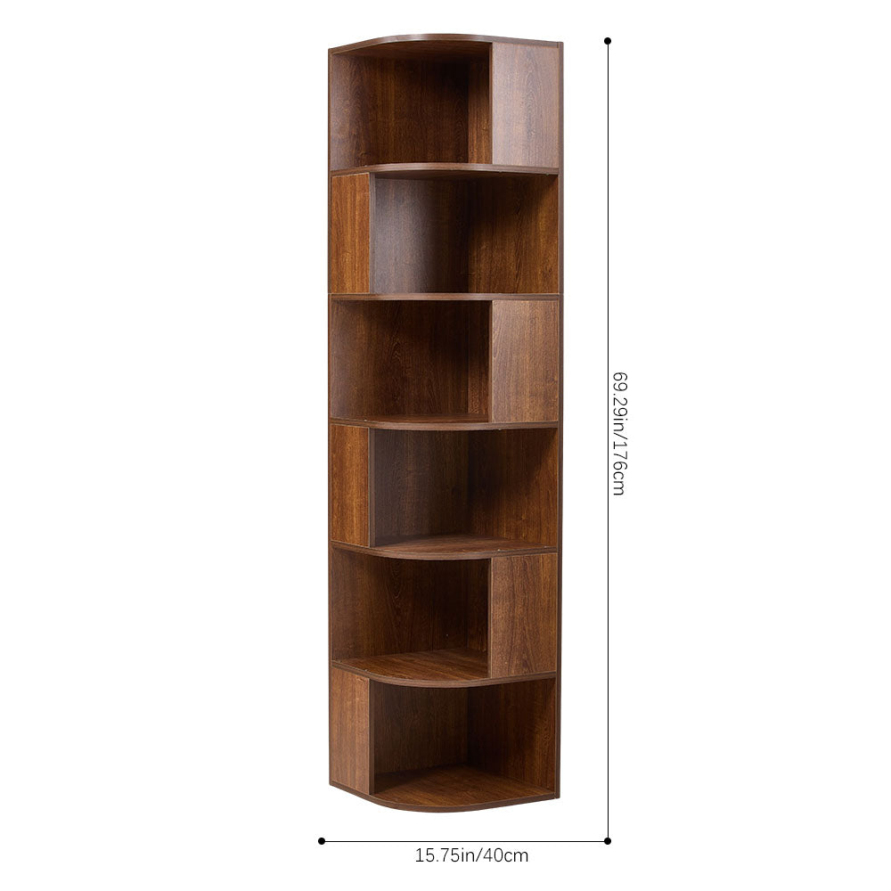 6-tier Wooden Corner Storage Shelf | Walnut