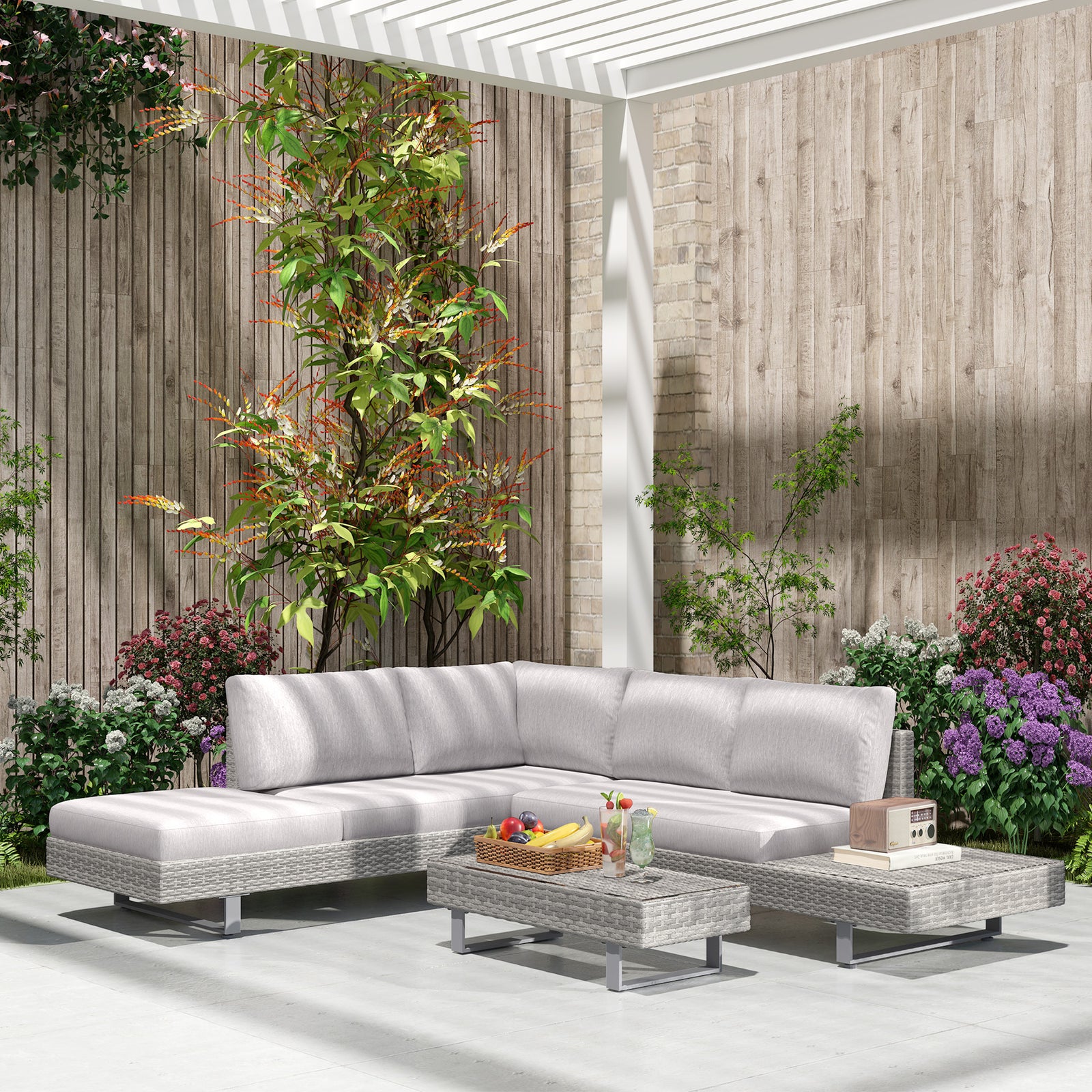 3 Pieces Rattan Wicker Sofa Set W/ Table Cushions