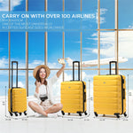 Set Of 3 Hard Shell Suitcase Cabin & Check In Cases With Tsa Lock - Overhead Cabin With Medium & Large Check-in Bag | Set of 3 | Yellow & Black