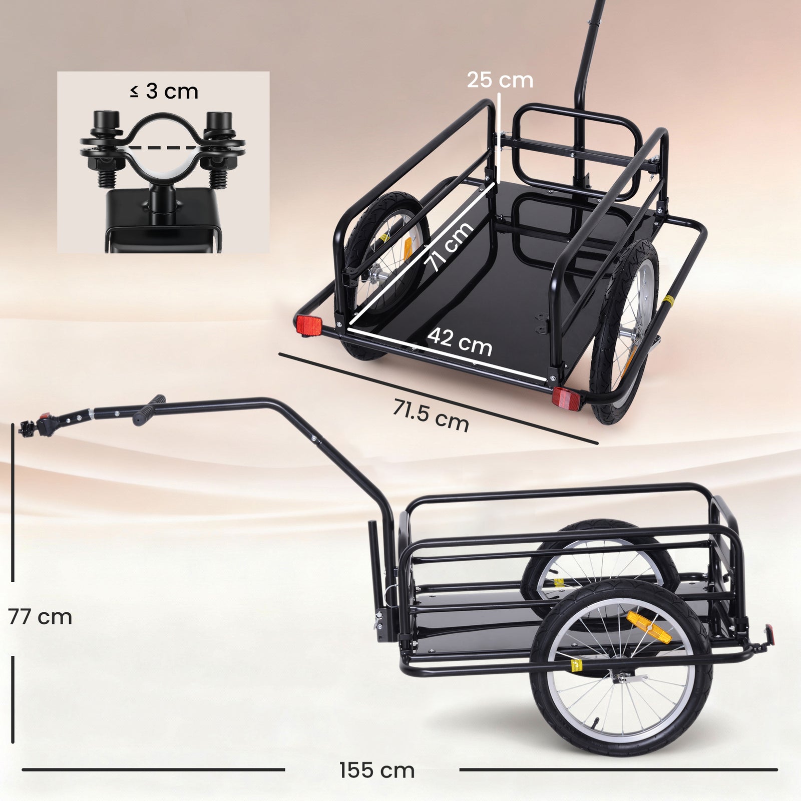 Folding Bicycle Cargo Cart With Hitch Black