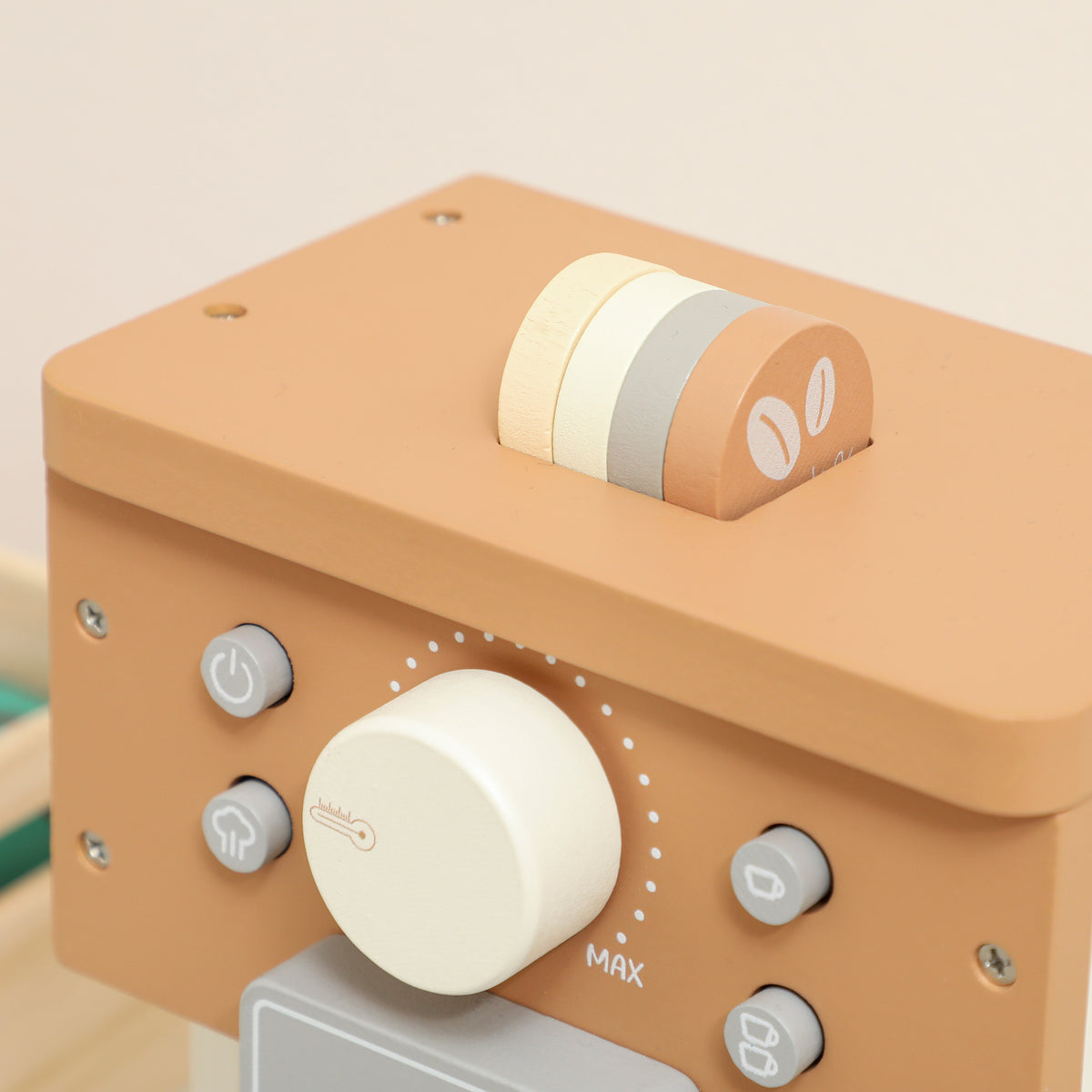 AIYAPLAY Kids Wooden Coffee Machine Toy, Pretend Role Play Toy