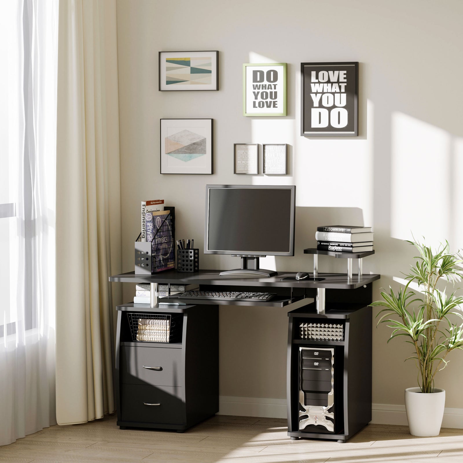 Office Desk With Keyboard Tray, Drawer | Black