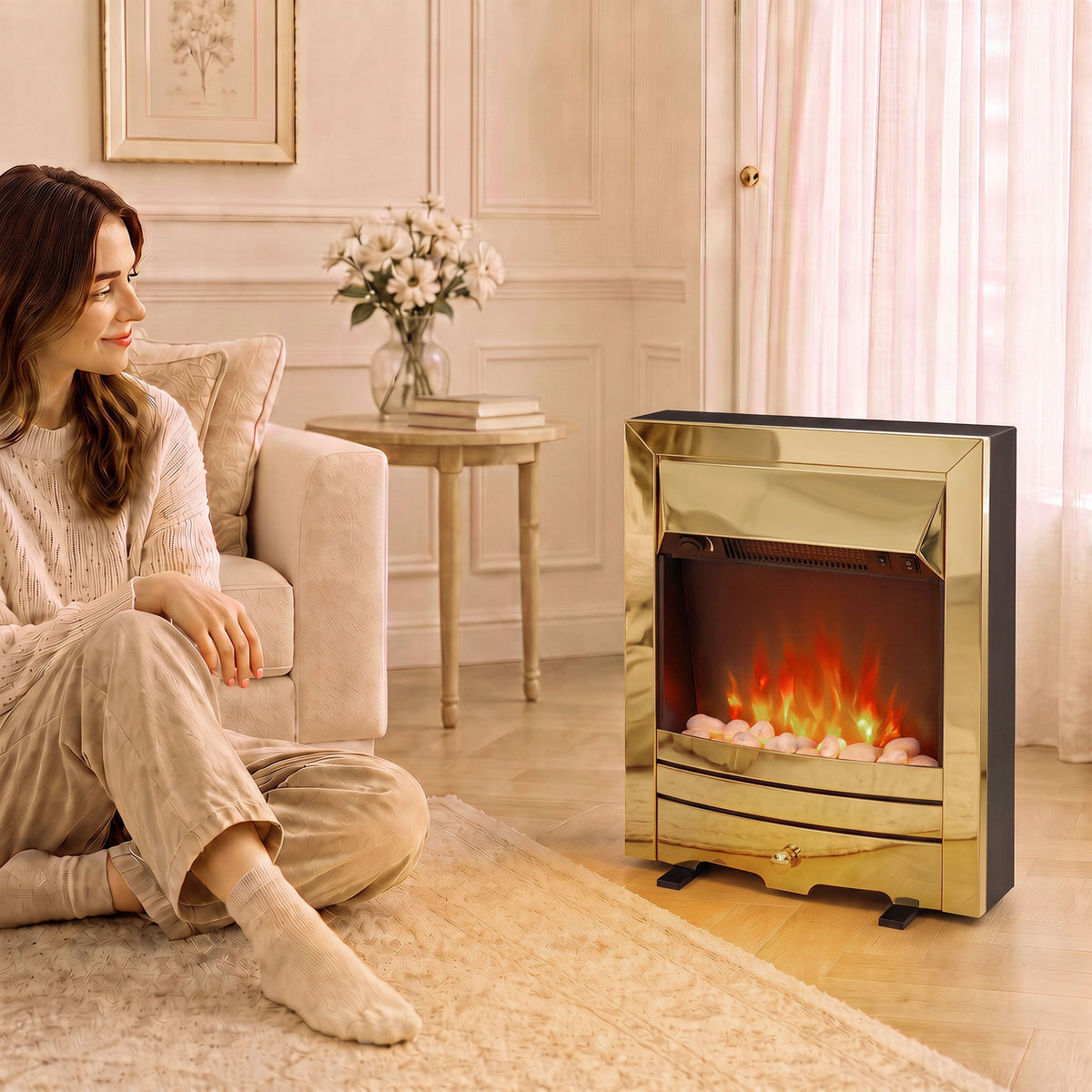 Electric Fireplace Stove Freestanding/inset, 1000w/2000w | Gold