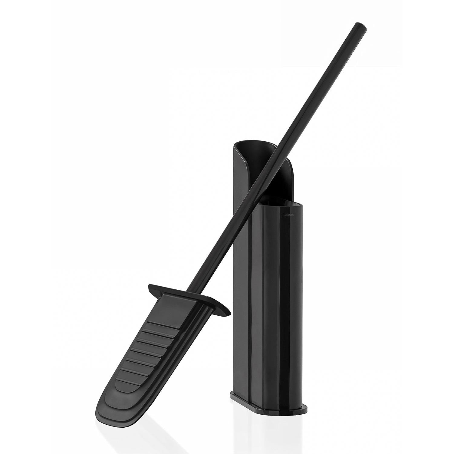 Silicone Toilet Brush, Floor Or Self-adhesive Slim Black Flat Collection