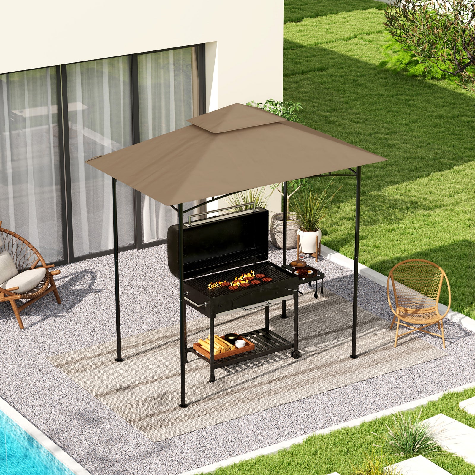 Grill Gazebo Cover Roof Replacement For 1.5 X 2.4m Frame | Khaki