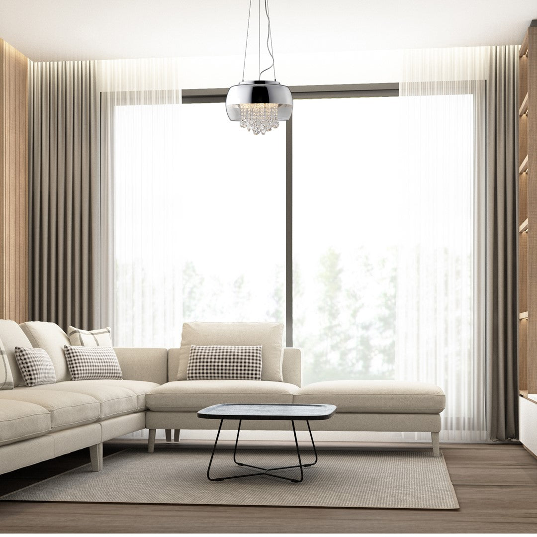 Luna Pendant 40cm 3xe14 Designer Light Crafted From A Chrome Fitting And Glass Shades With Suspended Crystals