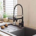 Stainless Steel Kitchen Faucet With Pull Down Spring Spout And Pot Filler | Chrome & Black