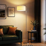 HOMCOM Floor Lamp, Modern Standing Lamp With Linen Lampshade, Silver Tone