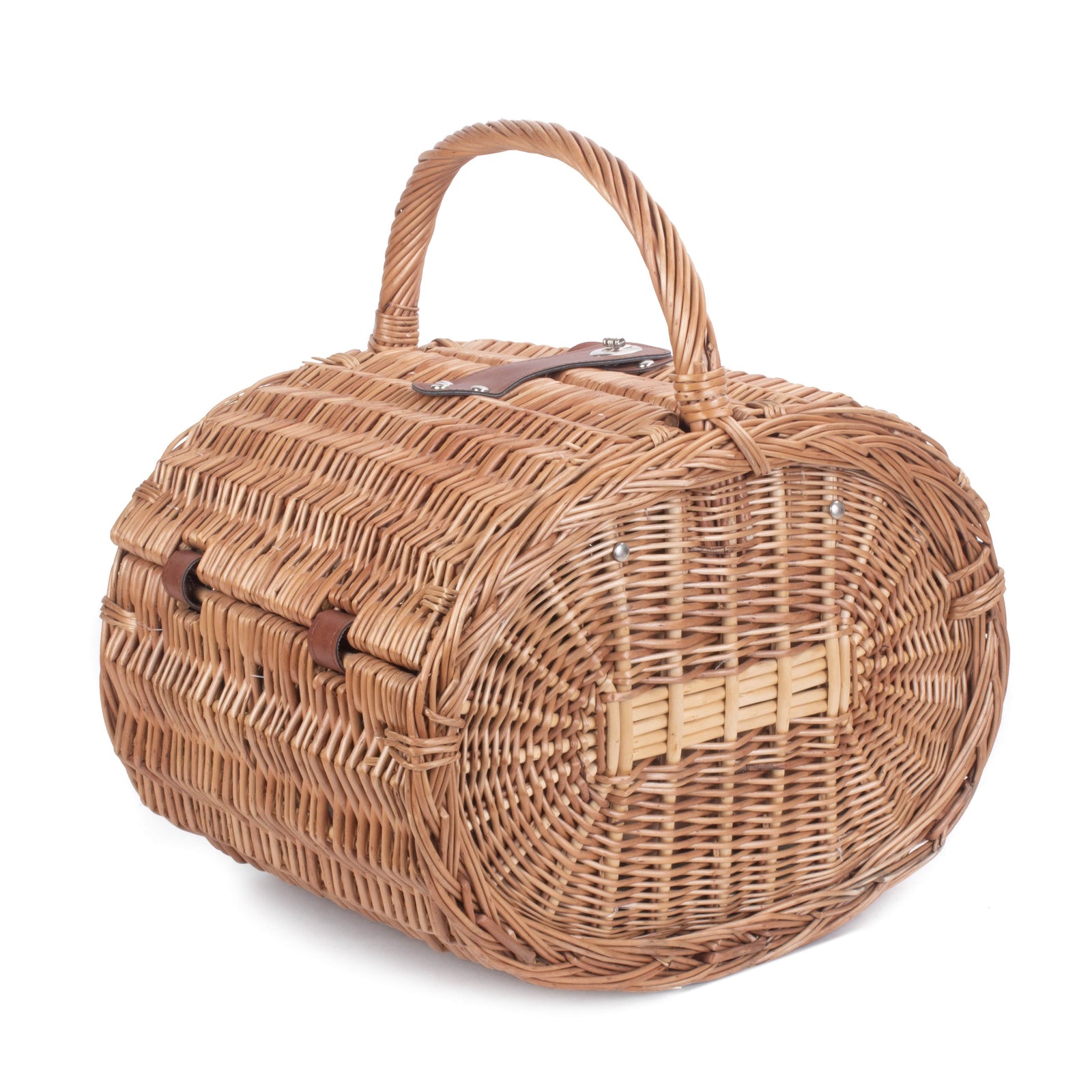 Oval 4 Person Green Tweed Picnic Wicker Basket