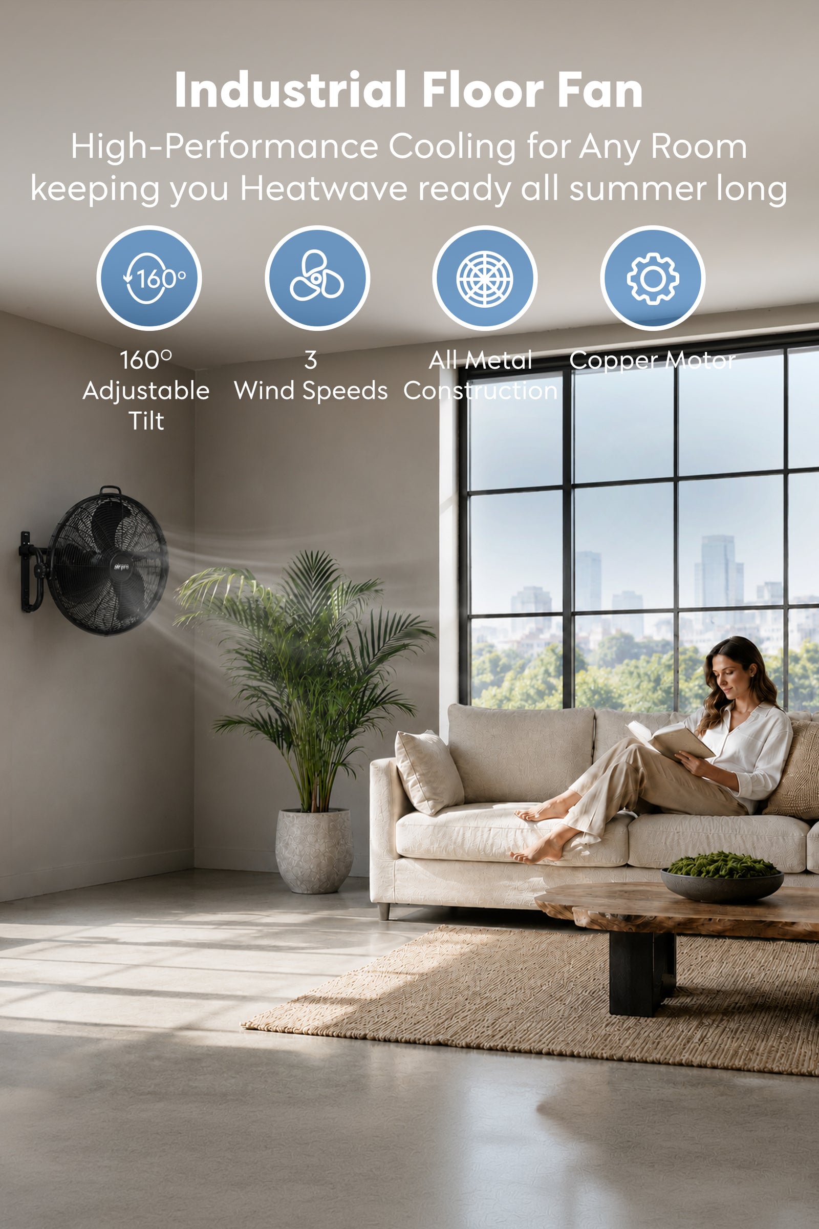 Air Pro 20'' Wall Fan Cooling Fan Wall Mounted - Electric Fan 3 Speeds