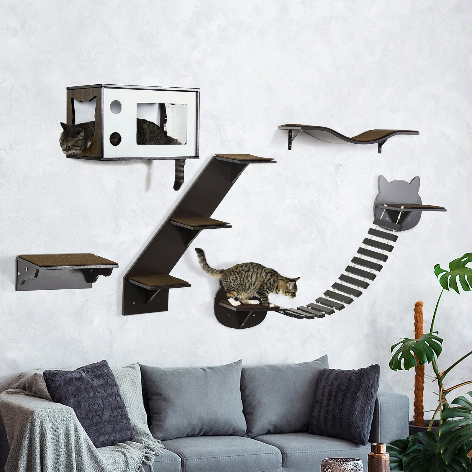 5 Piece Cat Wall Shelves, Wall-mounted Cat Tree For Indoor Use
