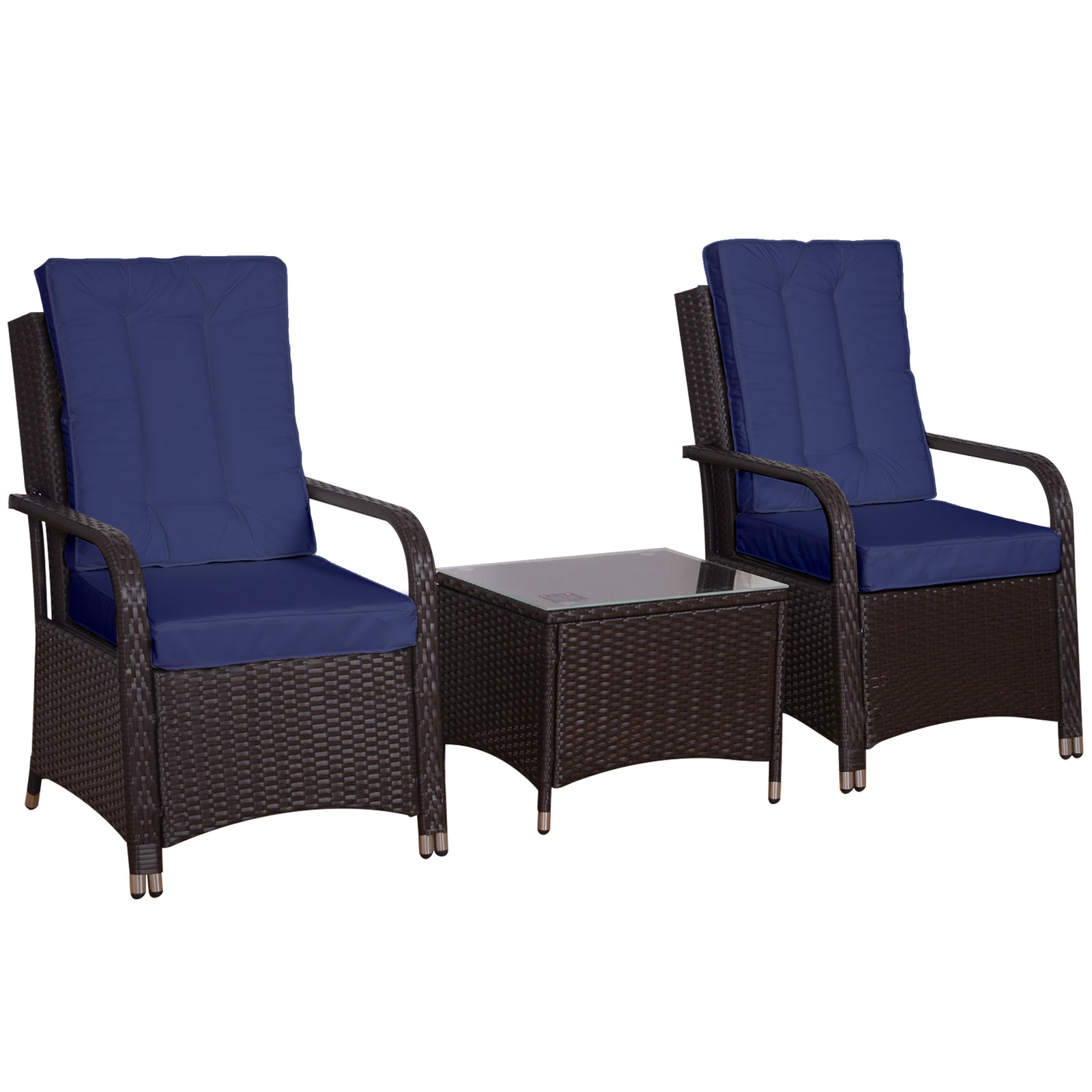 3pc Rattan Table Chair Bistro Garden Furniture Set Wicker | Dark Blue