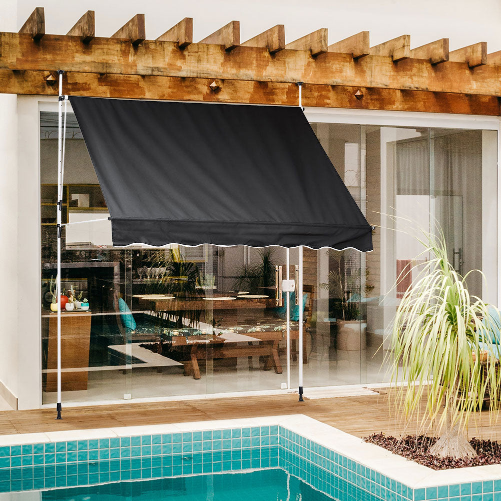 2-3m Black Outdoor Patio Retractable Awning - Sun & Rain Protection | Small | Black