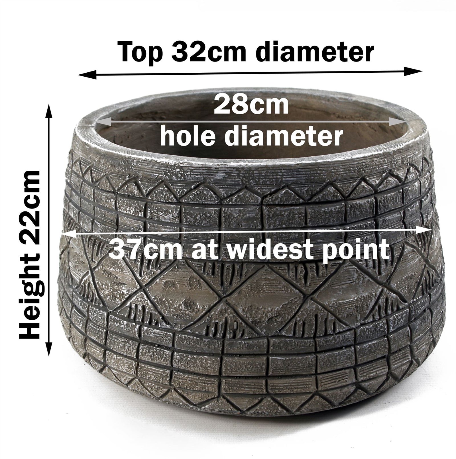 X 37cm Large Grey Gliese Embossed Planter 22cm