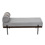 Modern Upholstered Bench With Bolster Pillow, Fine Linen Fabric Bedroom Bench With Metal Legs For End Of Bed | Light Grey