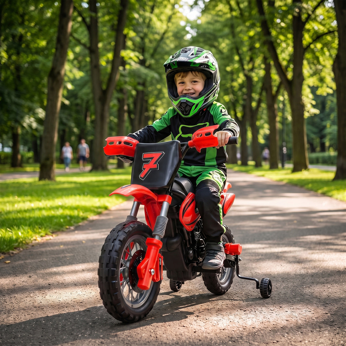 12v Kids Electric Motorbike With Dual Motors Training Wheels | Red