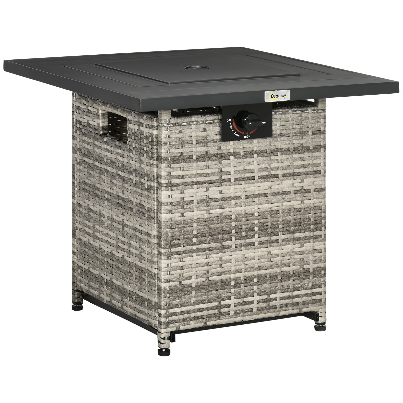 Pe Rattan Gas Fire Pit Table With Rain Cover Mesh Lid