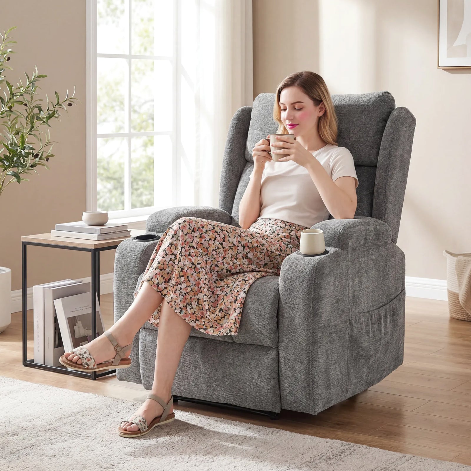 Power Recliner Chair W/ Massage And Heat, Electric Lift Chair | Grey