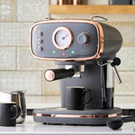 15-bar Retro Espresso Coffee Machine With Steam Wand | Grey & Copper