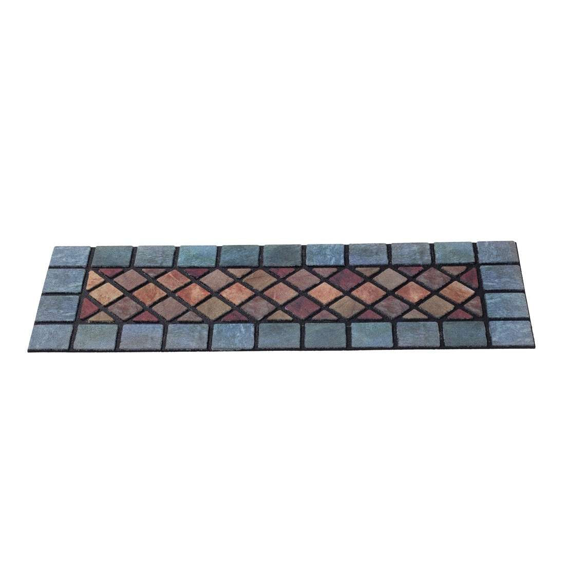 Elegant Tile Effect Narrow Step Doormat - Blue Edge | Set of 1 | Blue