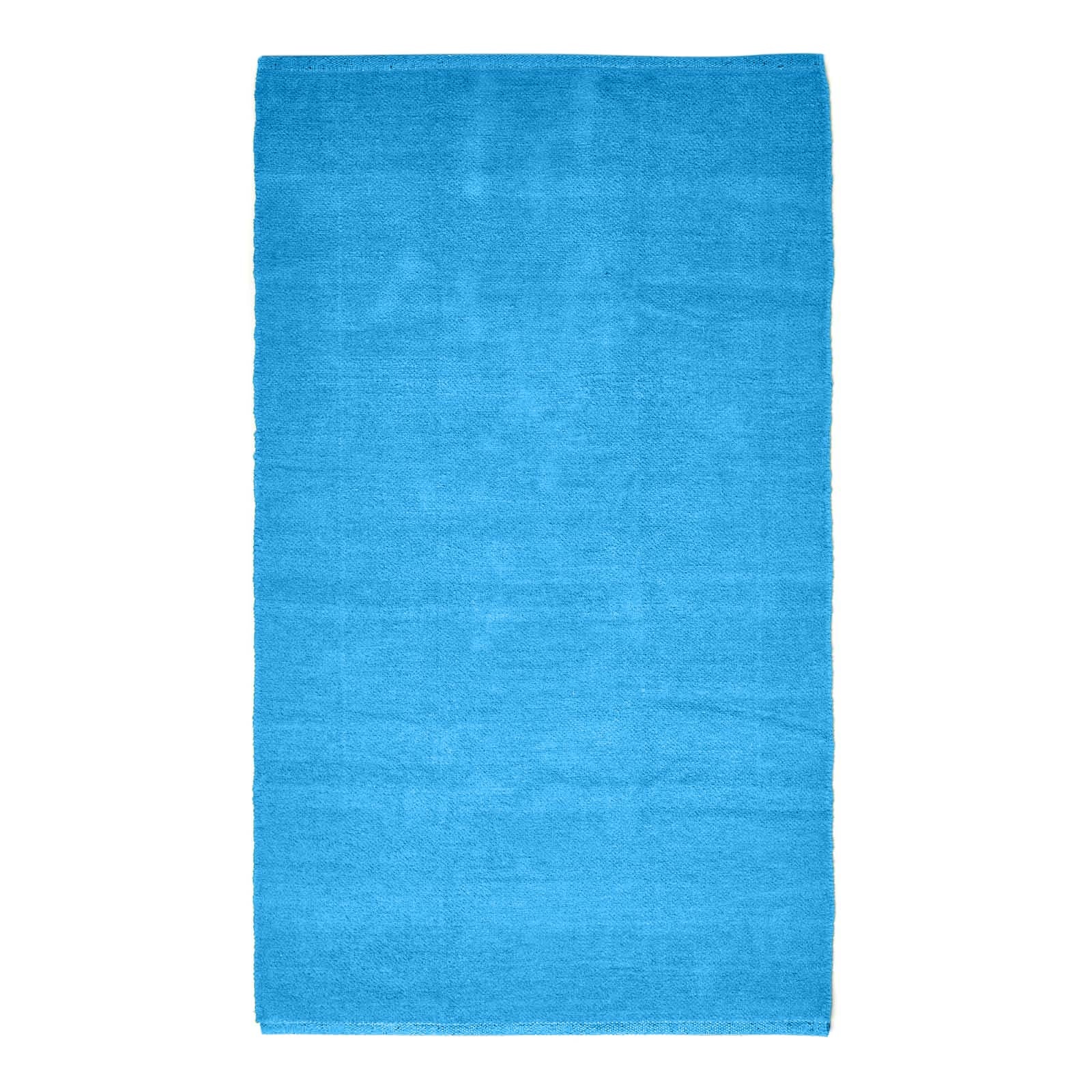 Plain Chenille 100% Cotton  Rug With Natural Trim | 170cm | Blue