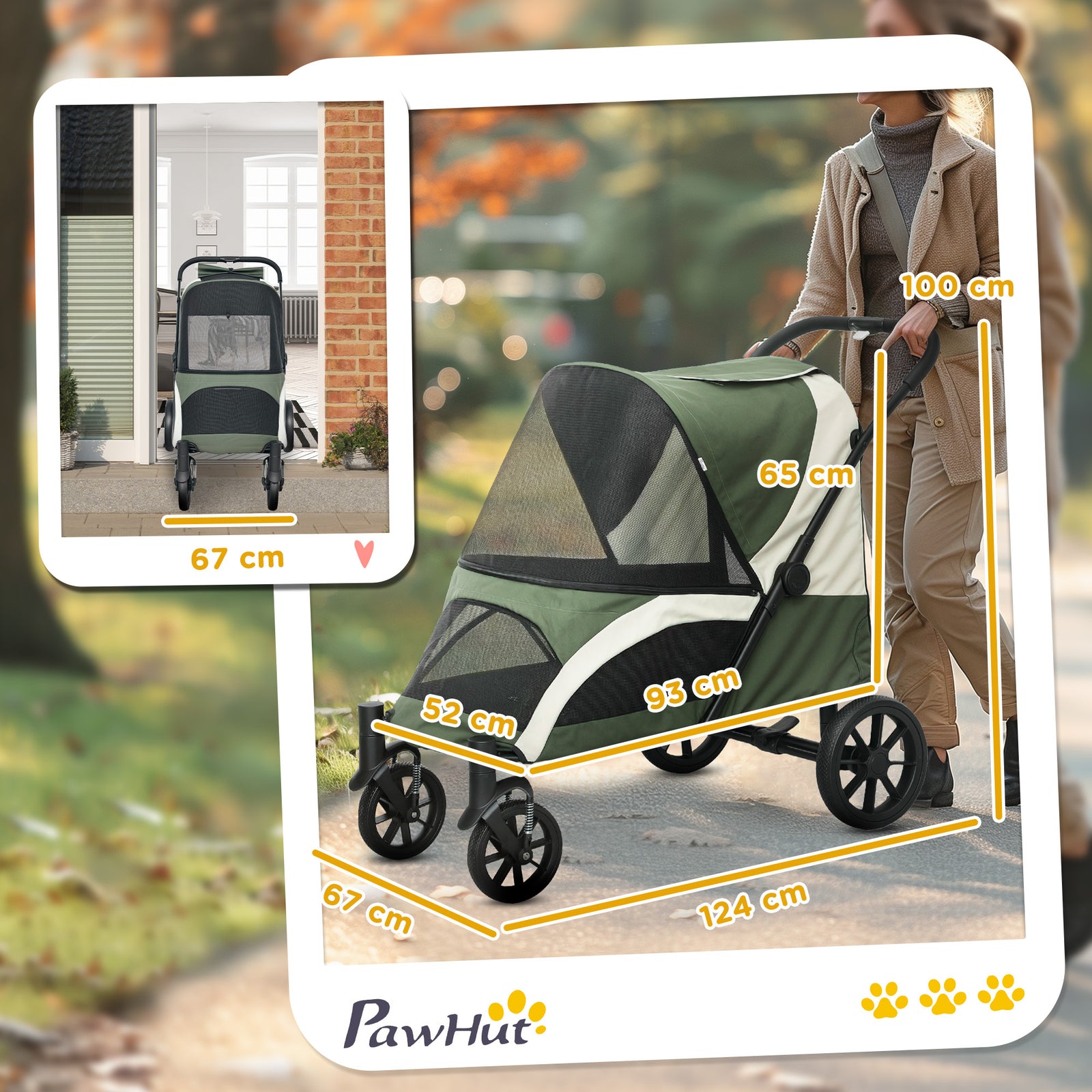 Easy Folding Pet Stroller For Large Dogs | Green