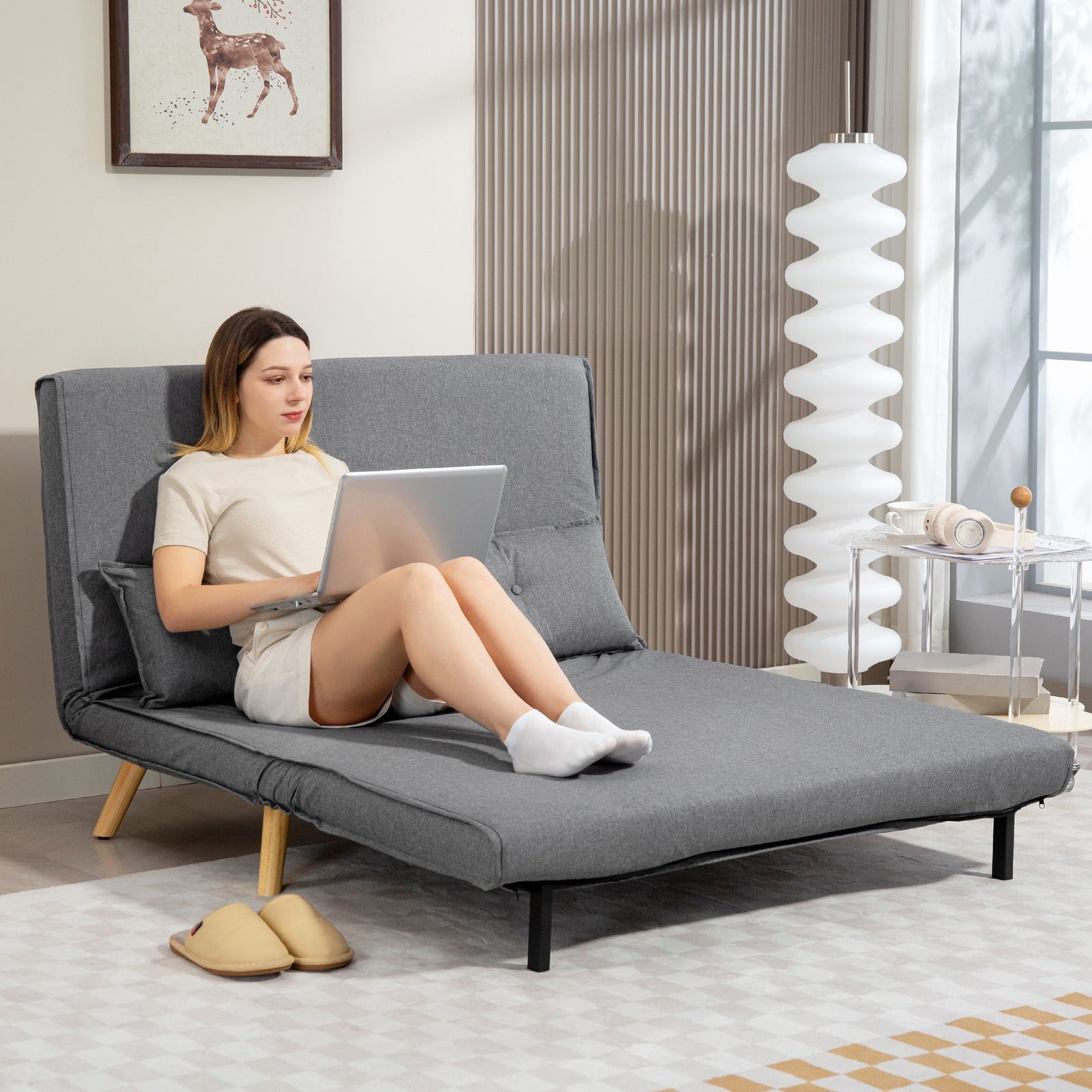 Click Clack Sofa Bed, 2 Seater Bed Settee For Living Room | Light Grey